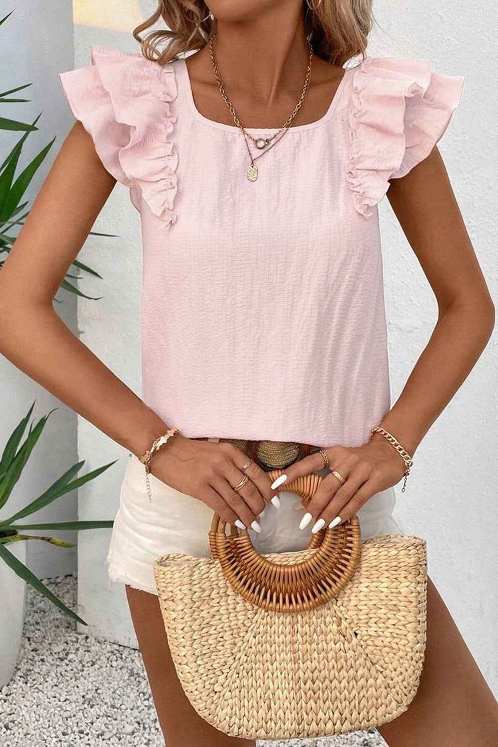 Gossamer Pink Ruffle Sleeve Blouse