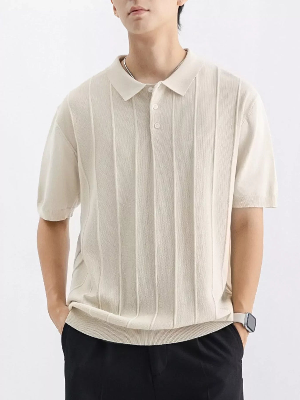Men's Plus Size Textured Knit Short Sleeve Polo