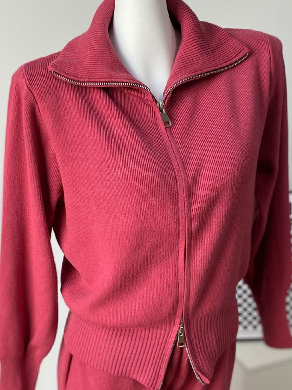 Women's Zip Up Collared Loungewear Set with Wide Leg Pants