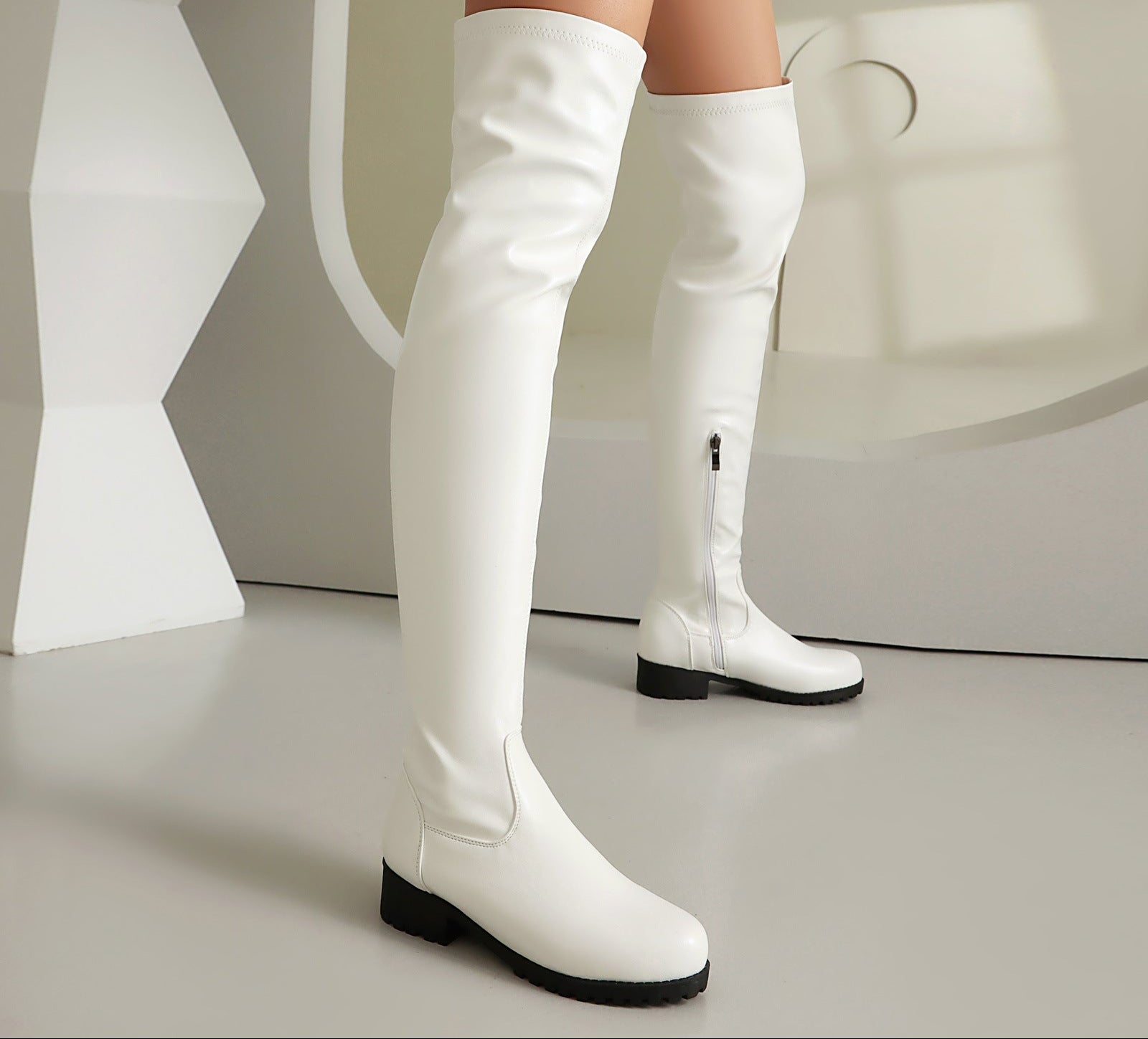Women's Stretchy Over-the-Knee Boots | Low Heel Side Zipper
