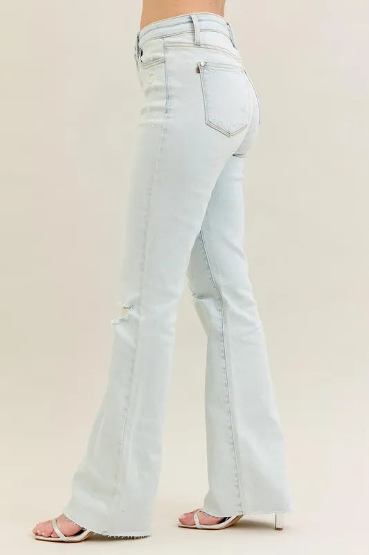 Judy Blue Plus Size Destroy And Fray Hem Bootcut Jeans High Rise Premium Stretch Denim
