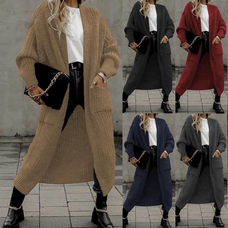 Women's Knitted Plus Size Long Cardigan w/ Pocket