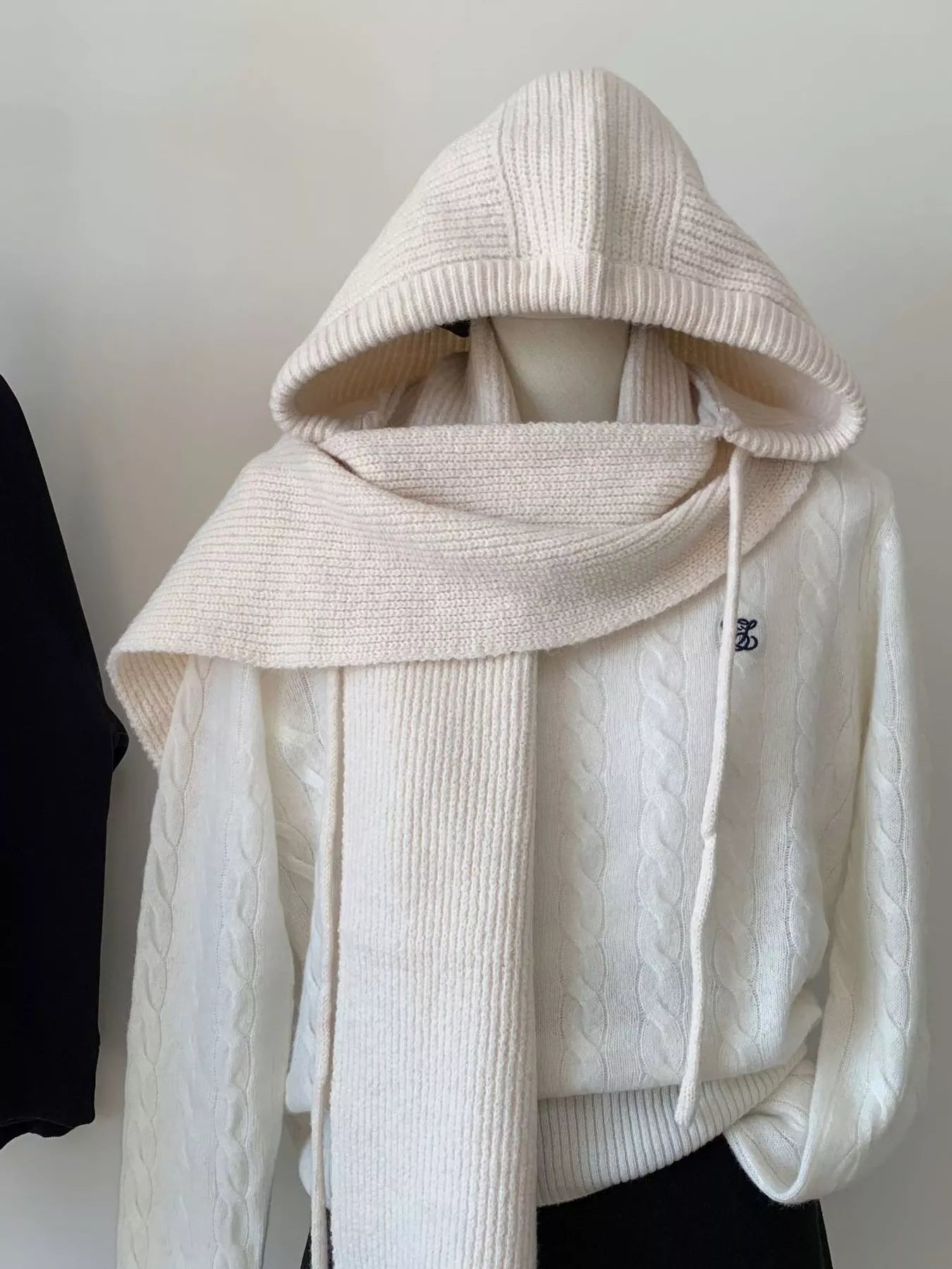 Wool Knit Scarf Hat - Solid Color Unisex