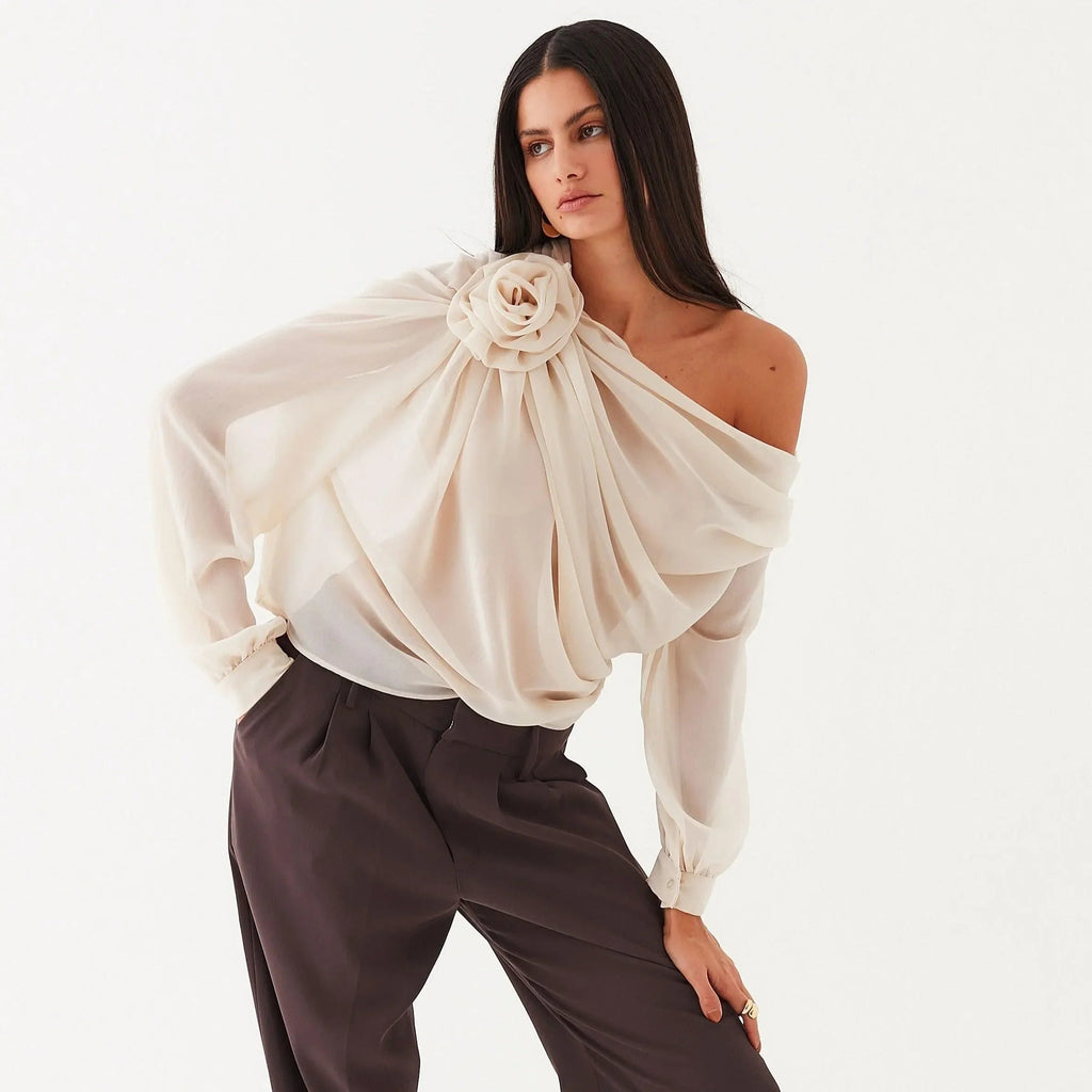 Fab-u-la’s Champagne Asymmetrical Draped Blouse