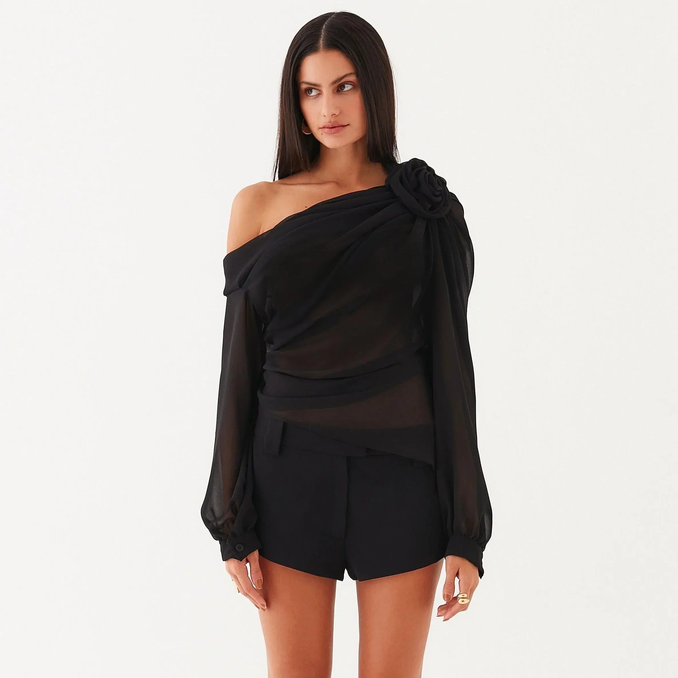 Fab-u-la’s Black Asymmetrical Draped Blouse
