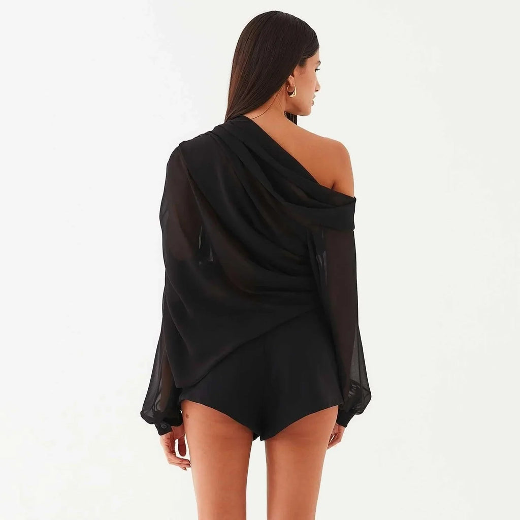 Fab-u-la’s Black Asymmetrical Draped Blouse