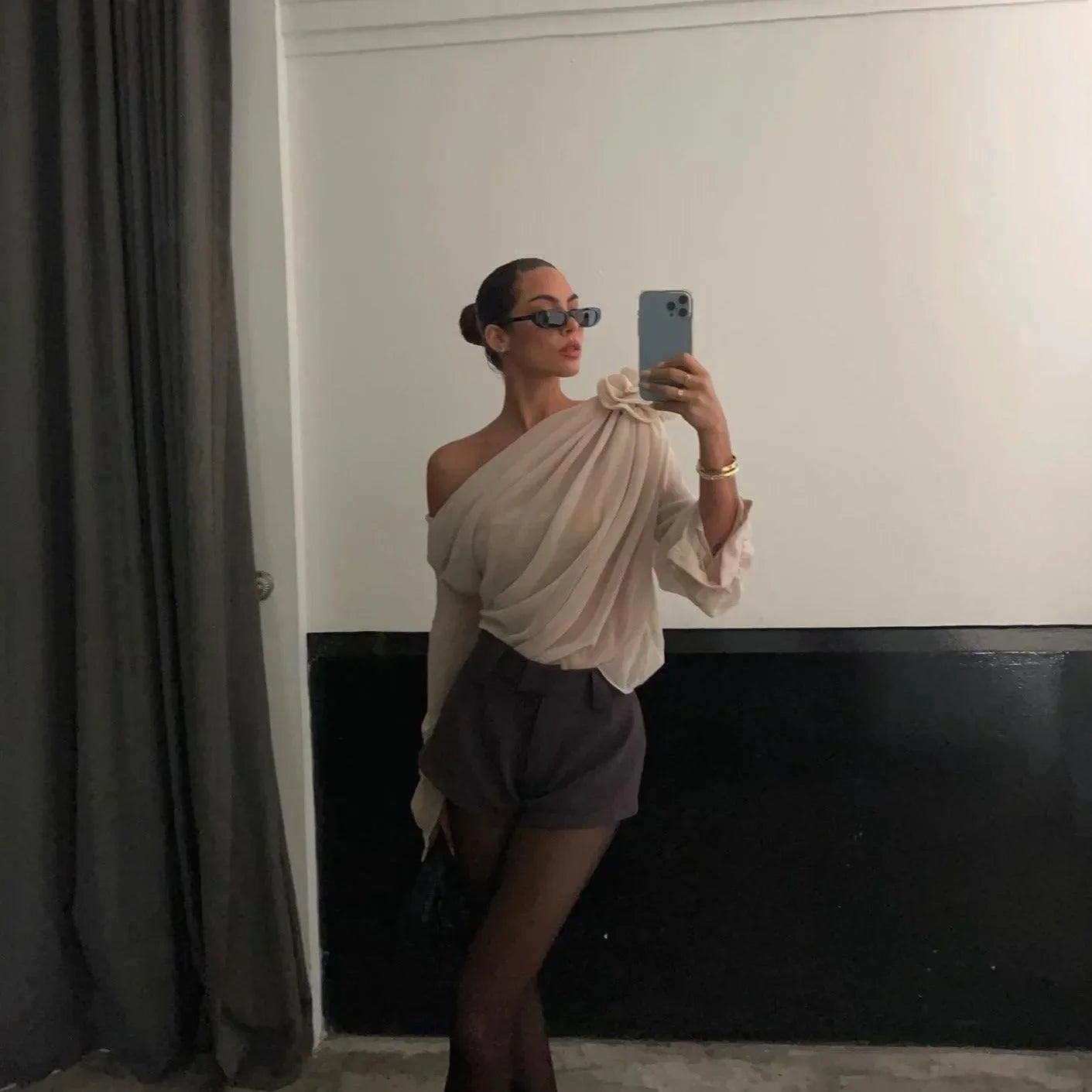 Fab-u-la’s Champagne Asymmetrical Draped Blouse