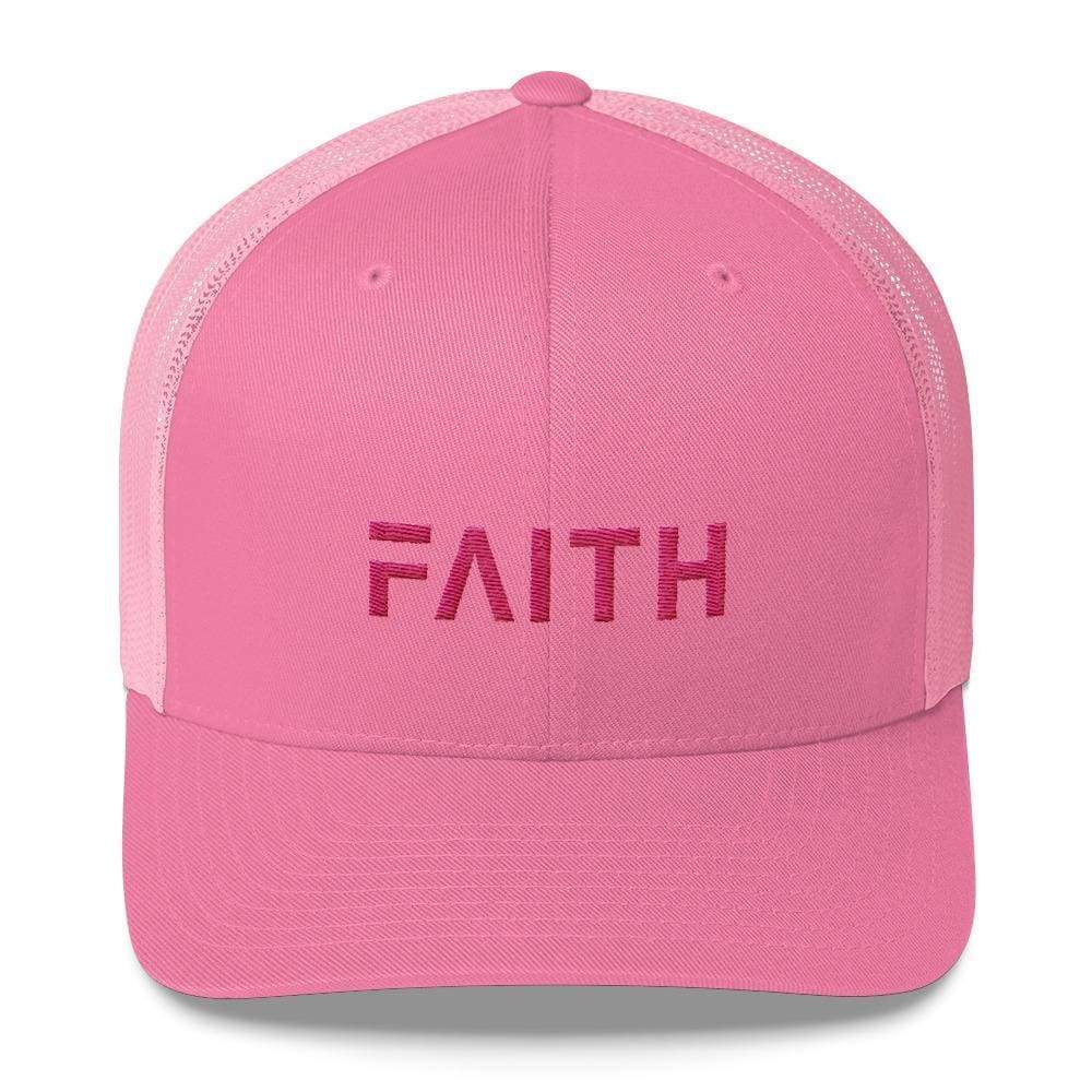 FAITH Christian Snapback Trucker Hat Embroidered in Pink Thread