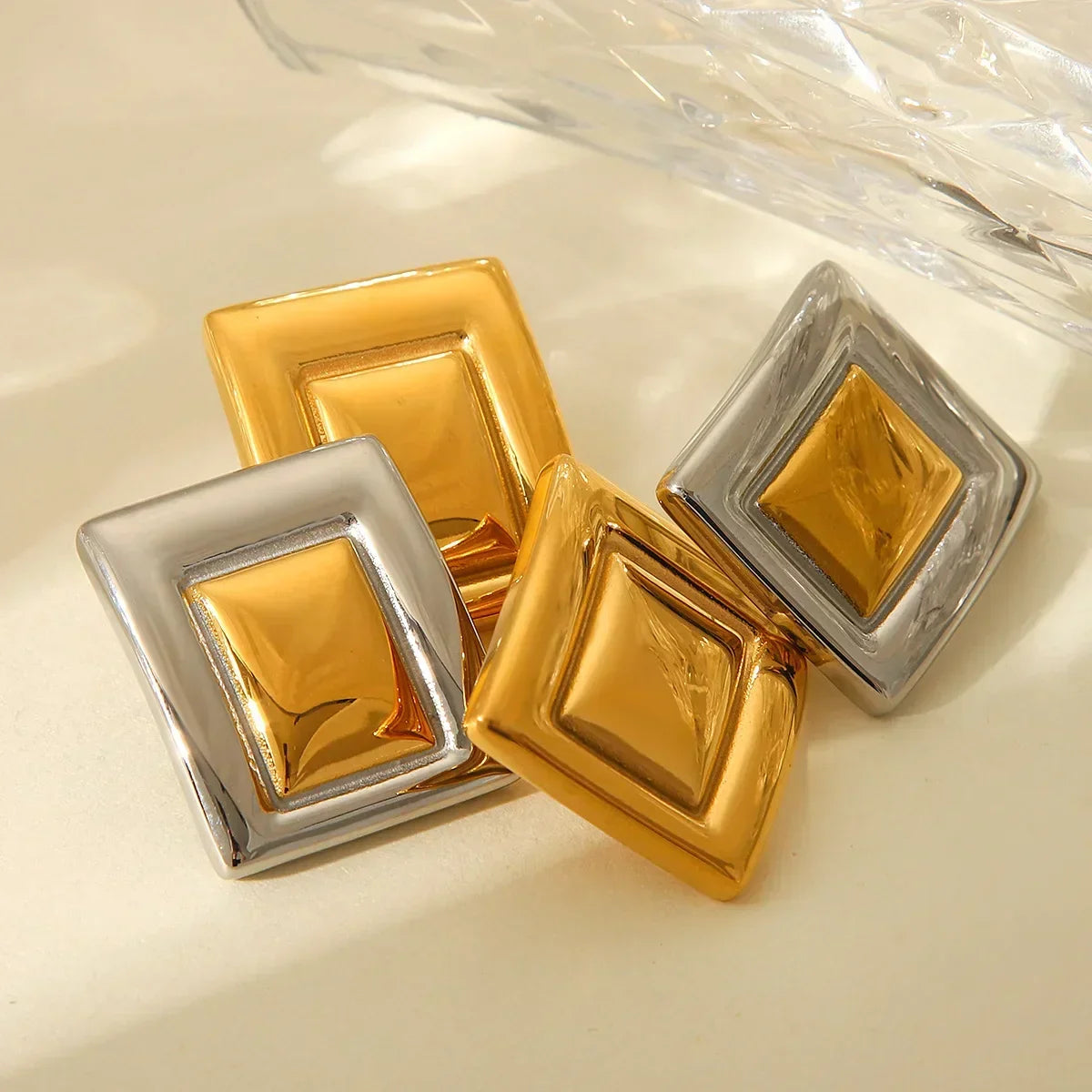 Fashionable Plated Rectangular Geometric Earrings