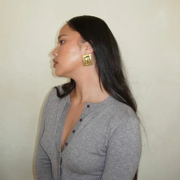 Fashionable Plated Rectangular Geometric Earrings