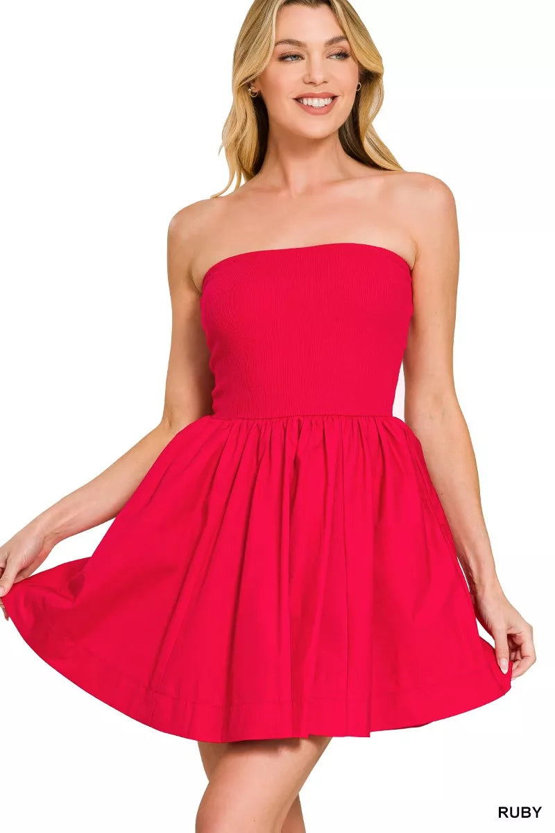 Zenana Combined Knit Tube Top Flare Mini Dress