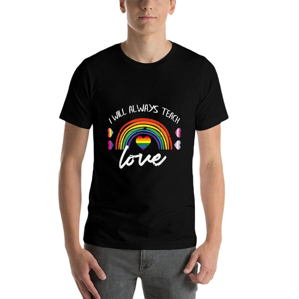 Gay Pride Month Always Teach Love LGBTQ Ally Rainbow Teacher  Heathered Texture T-Shirt