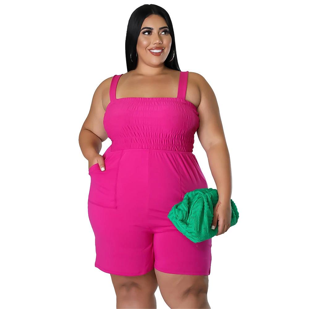 Fashionable Solid-Color Slim-Fit Ruched Backless Romper