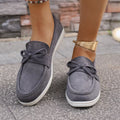 Women's Gray Suede Bow Slip-On Flats Round Toe Casual Shoes