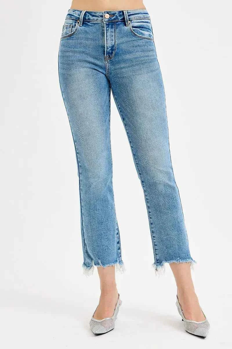 RISEN High Rise Crop Straight Slim Jeans | Full & Plus Size