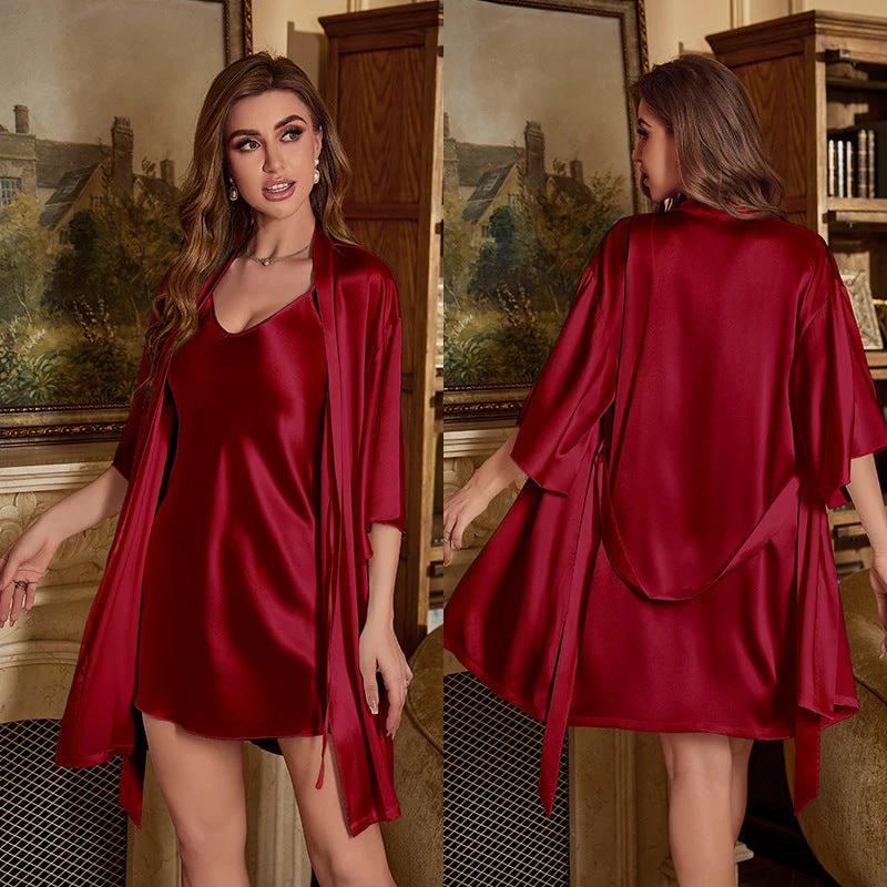 Ice Silk Pajamas For Women Summer Robe Two-piece Sling Sexy