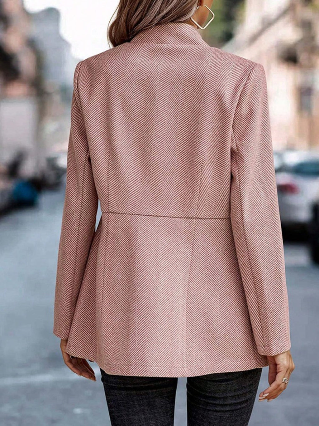 Women's Slim Fit Herringbone Open Front Blazer Jacket