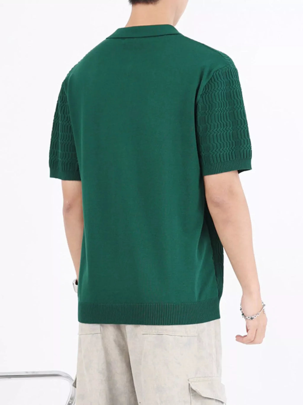 Men's Plus Size Textured Knit Short Sleeve Polo