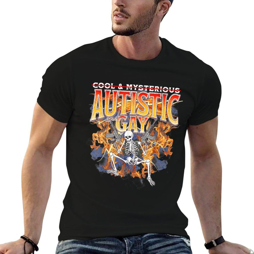 Autism Meme Funny Tism Skeleton Autistic And Gay Humor  High-quality Stitching T-Shirt