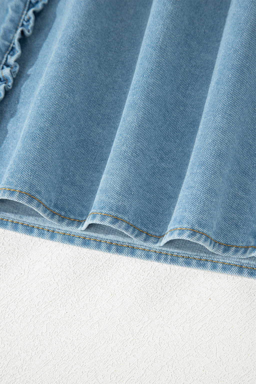 Myosotis Frilled Detail Button Down Ruffle Short Sleeve Denim Mini Dress