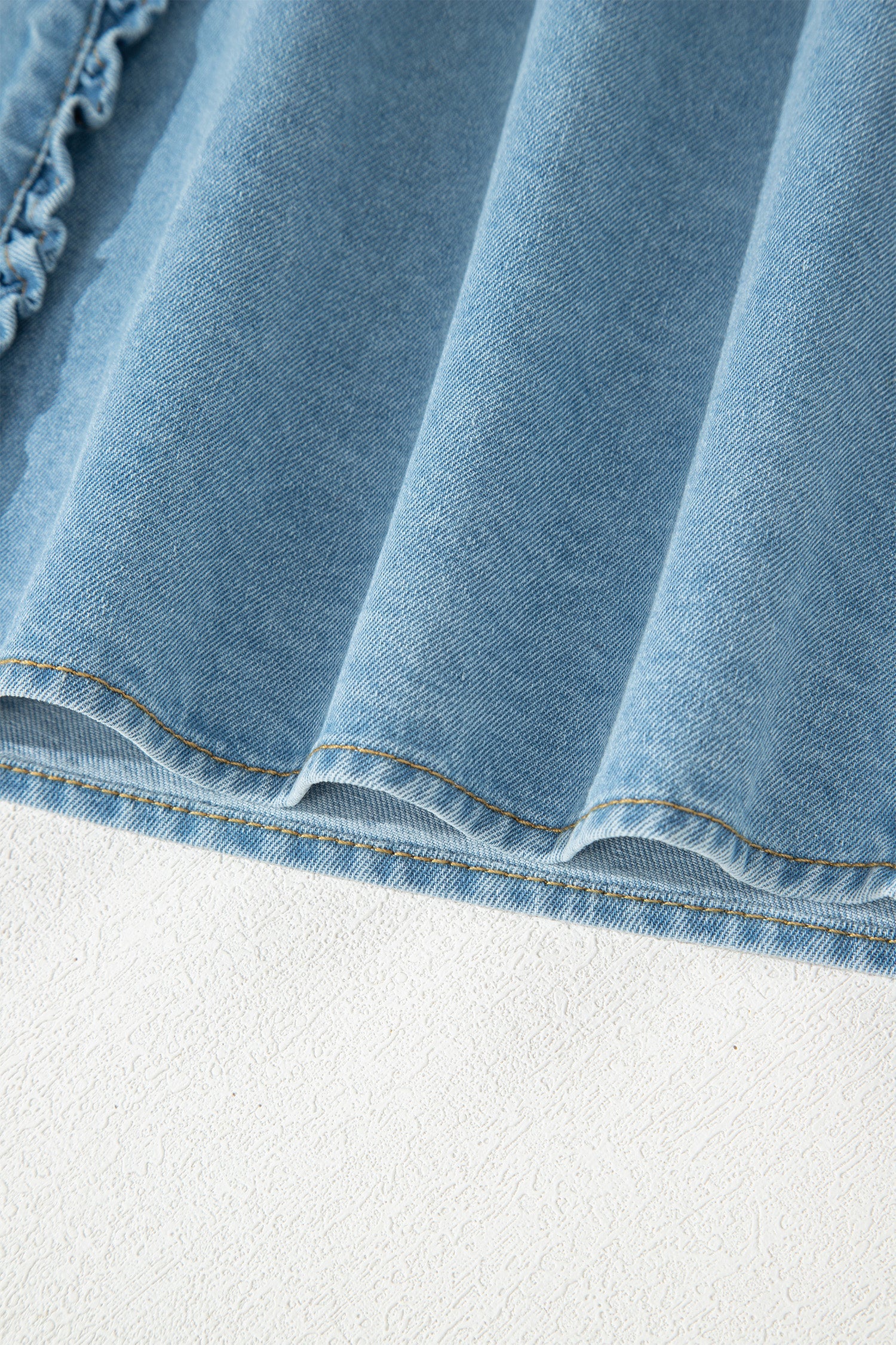 Myosotis Frilled Detail Button Down Ruffle Short Sleeve Denim Mini Dress