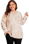 Apricot Plus Size Western Aztec Print Loose Sweater