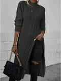 Women Crew Neck Long Sleeve Split Hem Minimalist Sweater