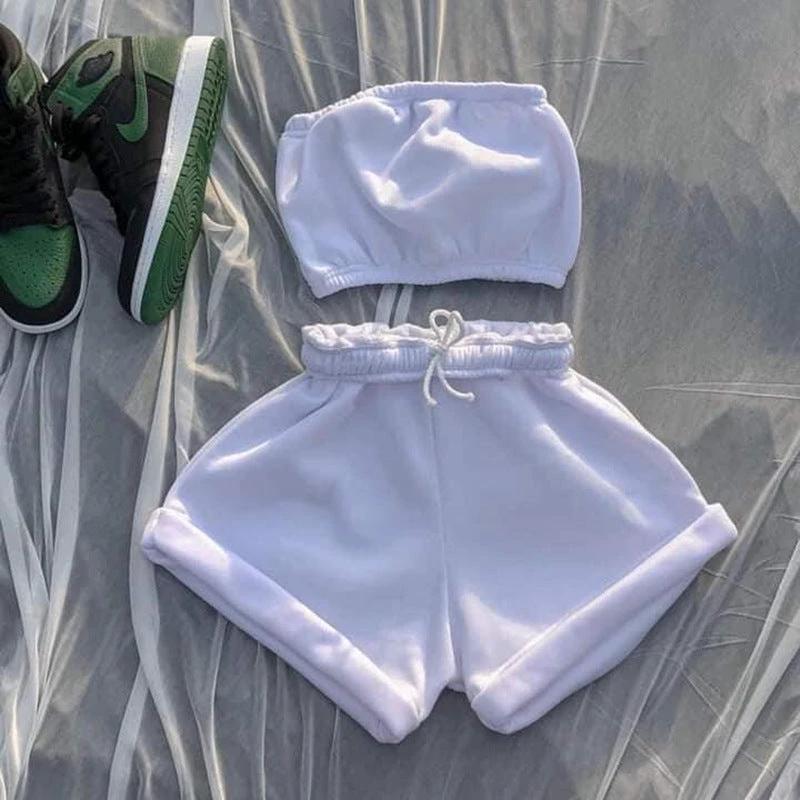 High Waist Lace-up Fashion Casual Shorts And Chest Wrap Suit Women