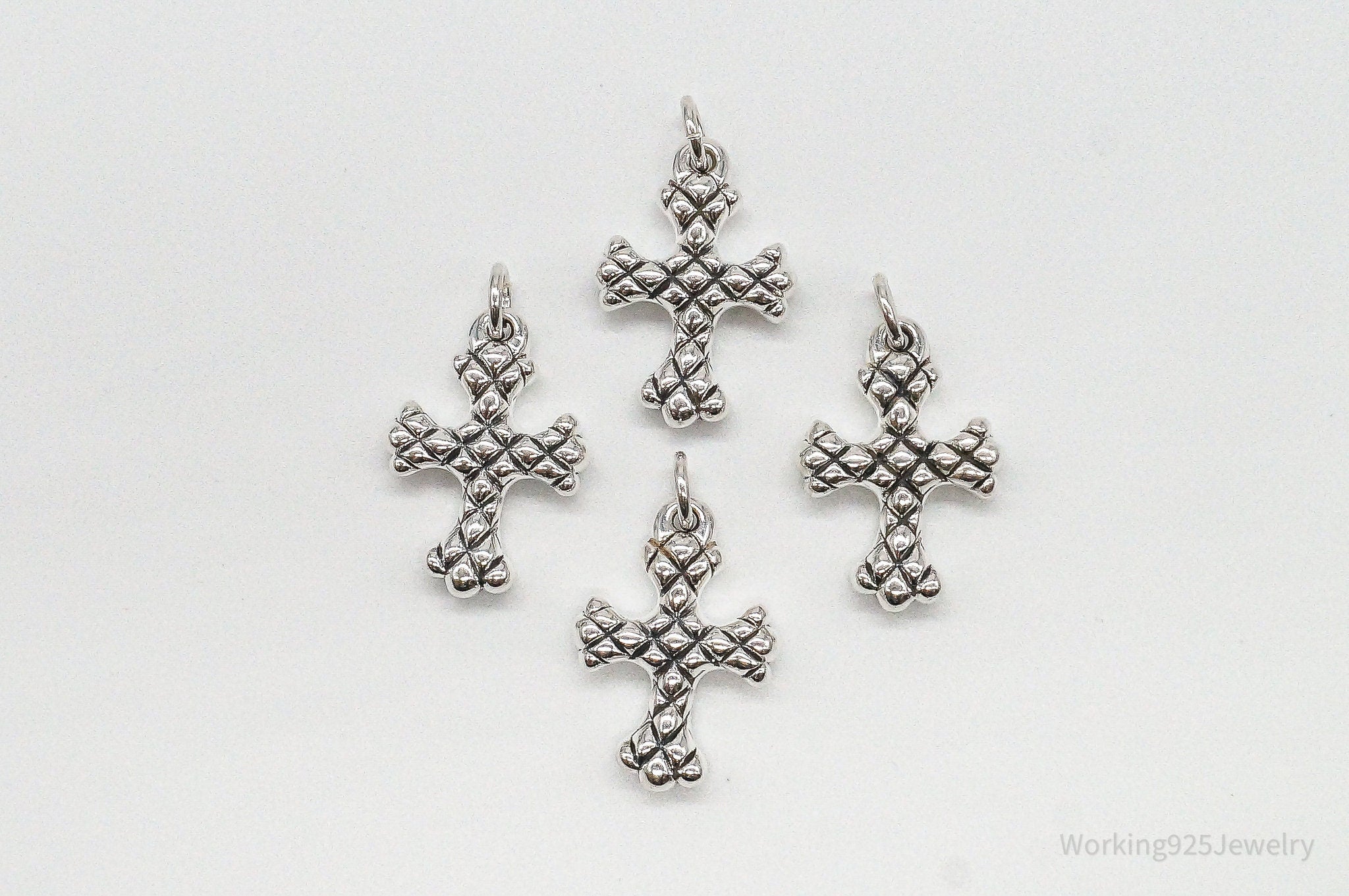 Vintage Puffy Hollow Cross Sterling Silver Pendants