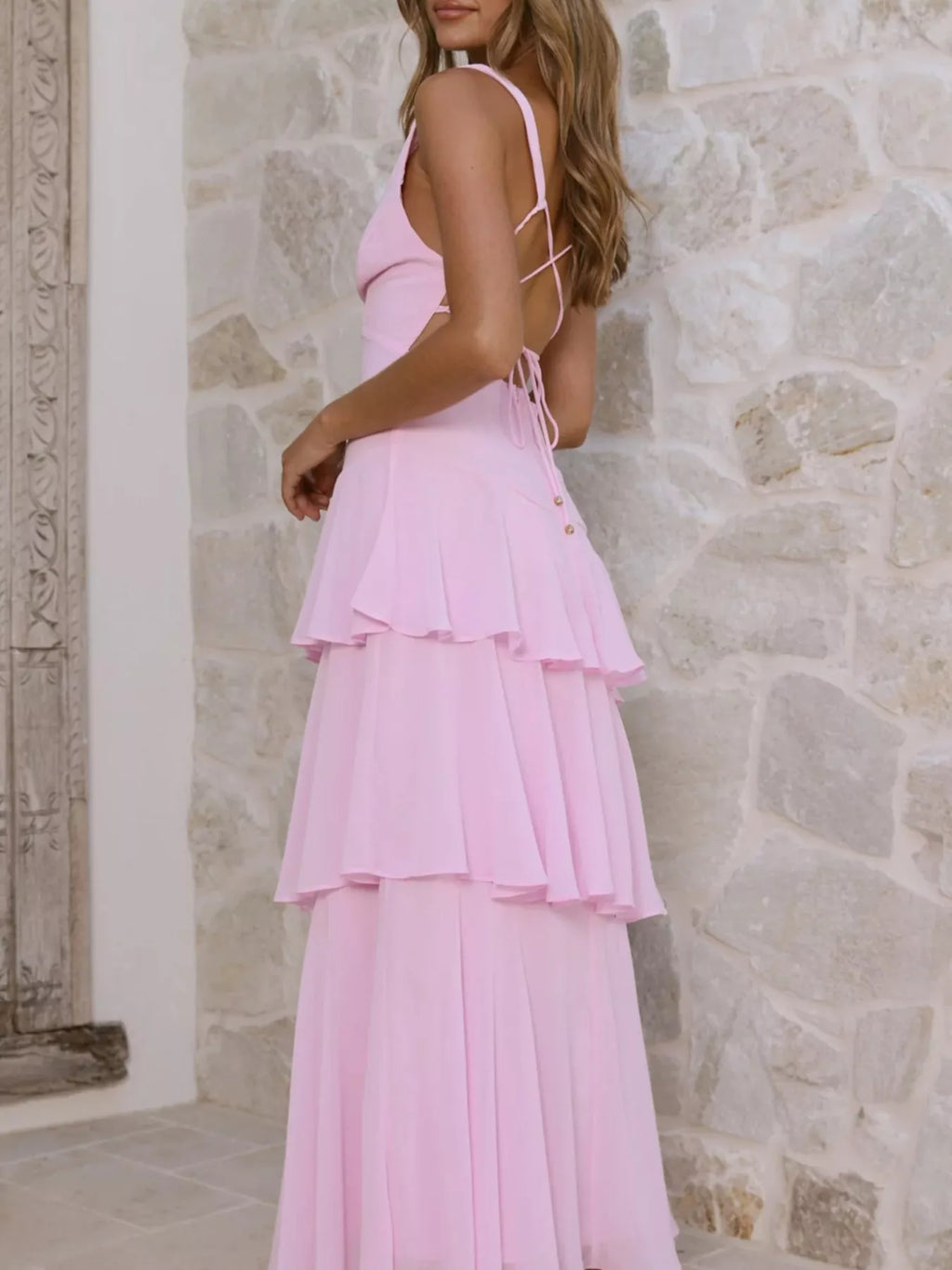Yellow Sleeveless Ruffled Tiered Maxi Dress for Summer Events
