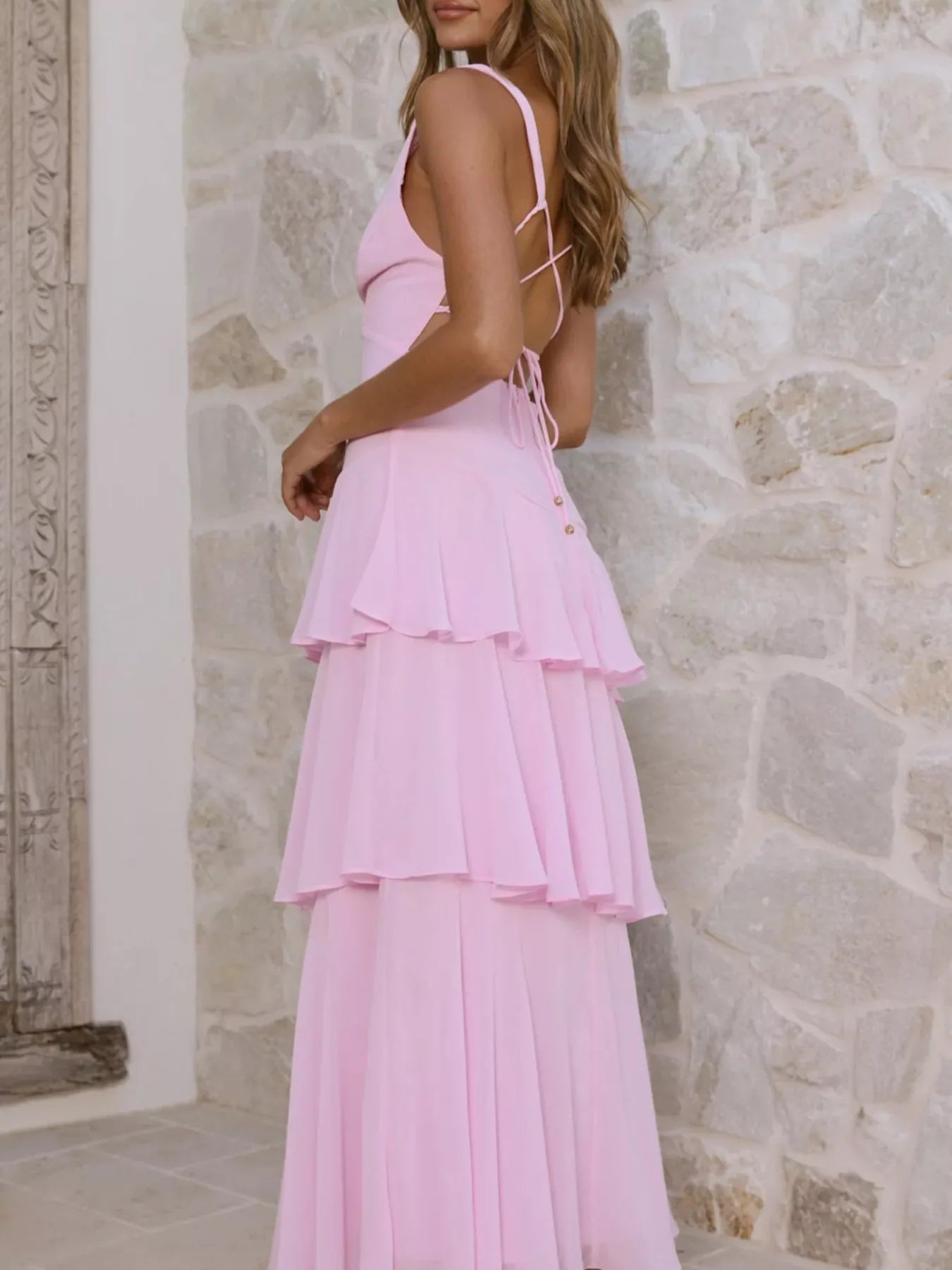 Yellow Sleeveless Ruffled Tiered Maxi Dress for Summer Events