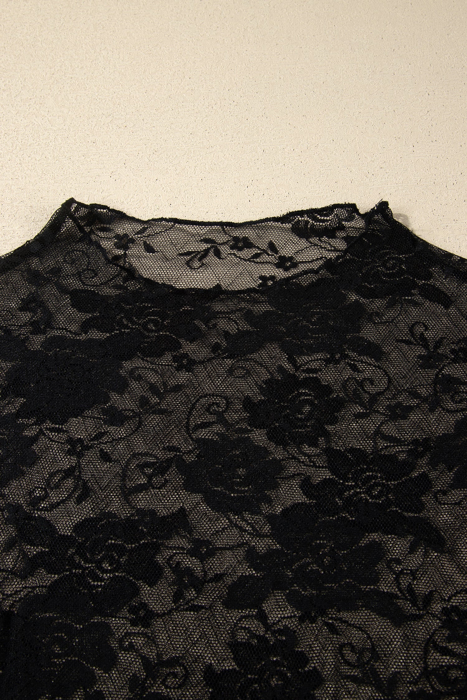 Black Plus Size Floral Mesh Long Sleeve Top