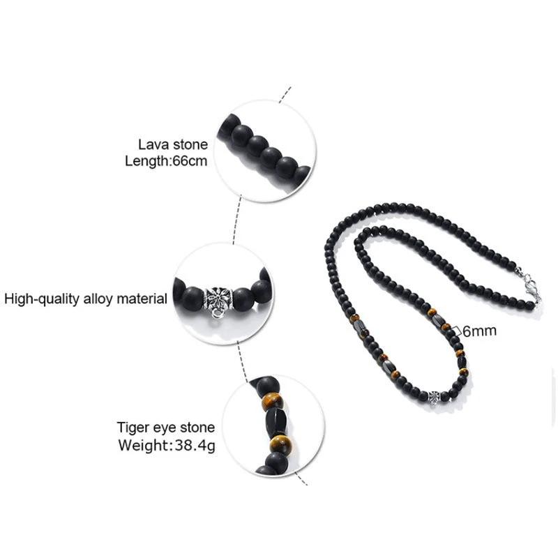 Volcanic Rock Black Matte Ethnic Style Necklace For Men