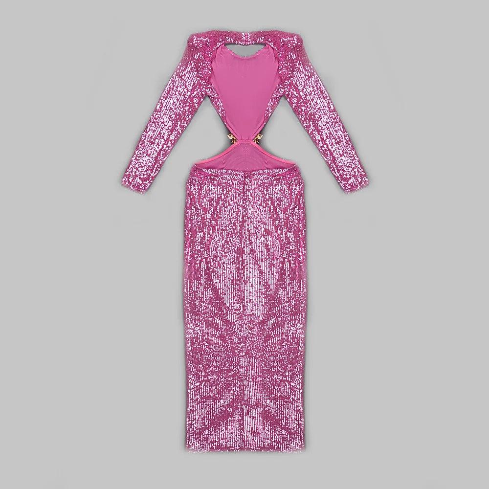 First Kiss Pink Glitter Sequins Flowered Maxi Dress