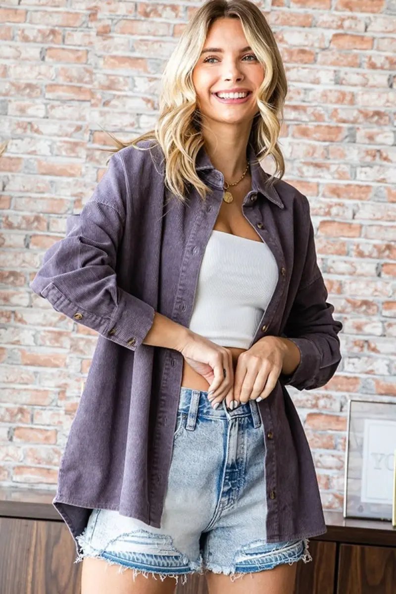 Shirts Trendsi Corduroy Shirt Women's Casual Button Down Long Sleeve Soft & Comfy Top