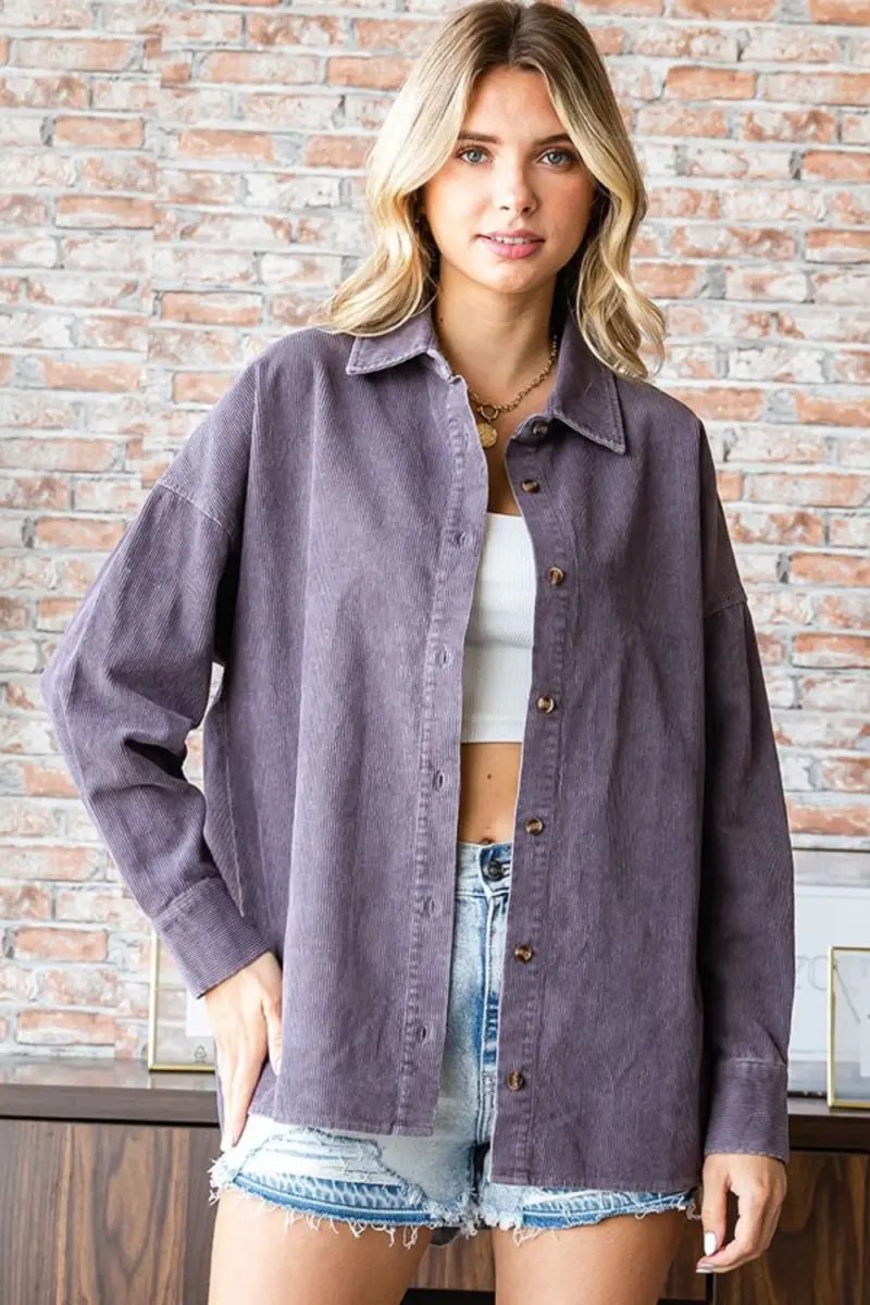Shirts Trendsi Corduroy Shirt Women's Casual Button Down Long Sleeve Soft & Comfy Top