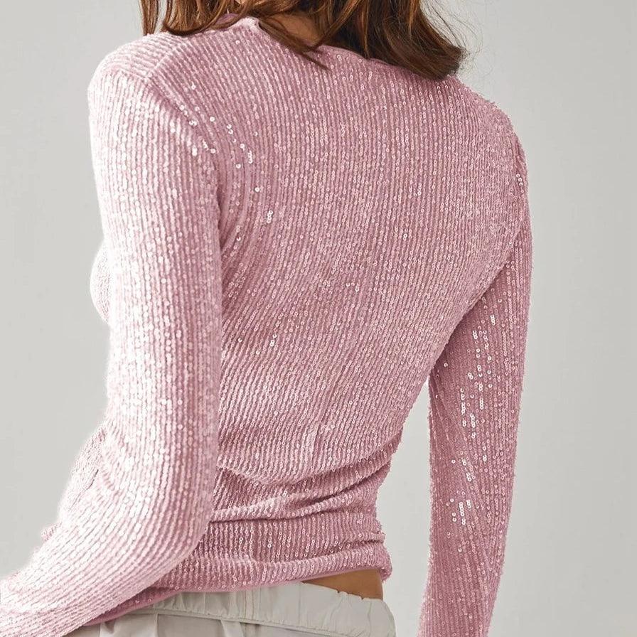 Flashback Pink Sequined Long Sleeve Top