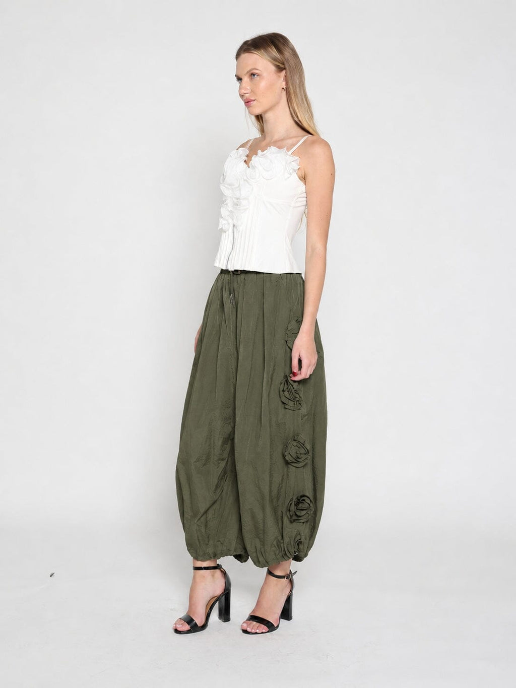 Flower Applique Parachute Pants