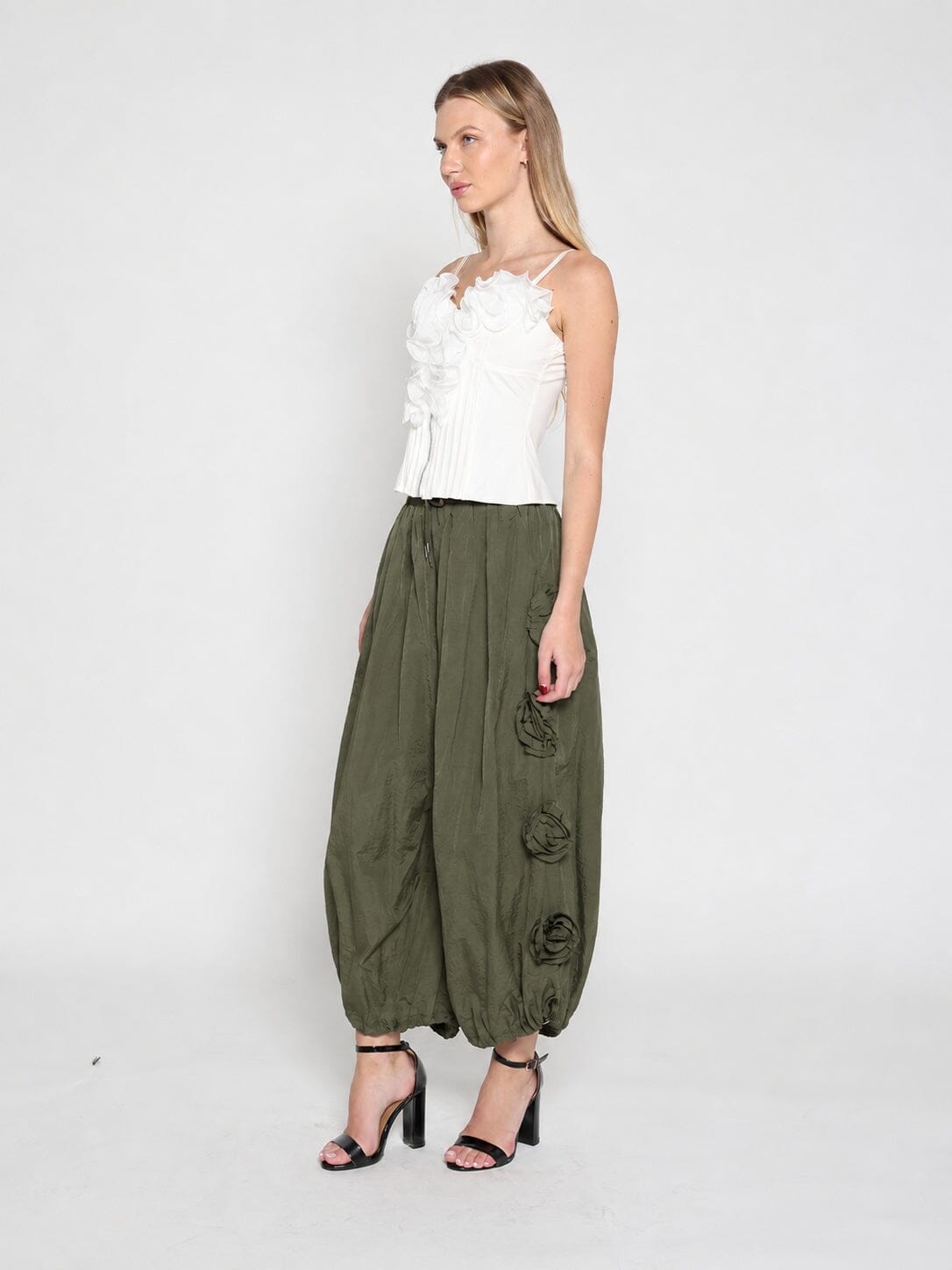 Flower Applique Parachute Pants