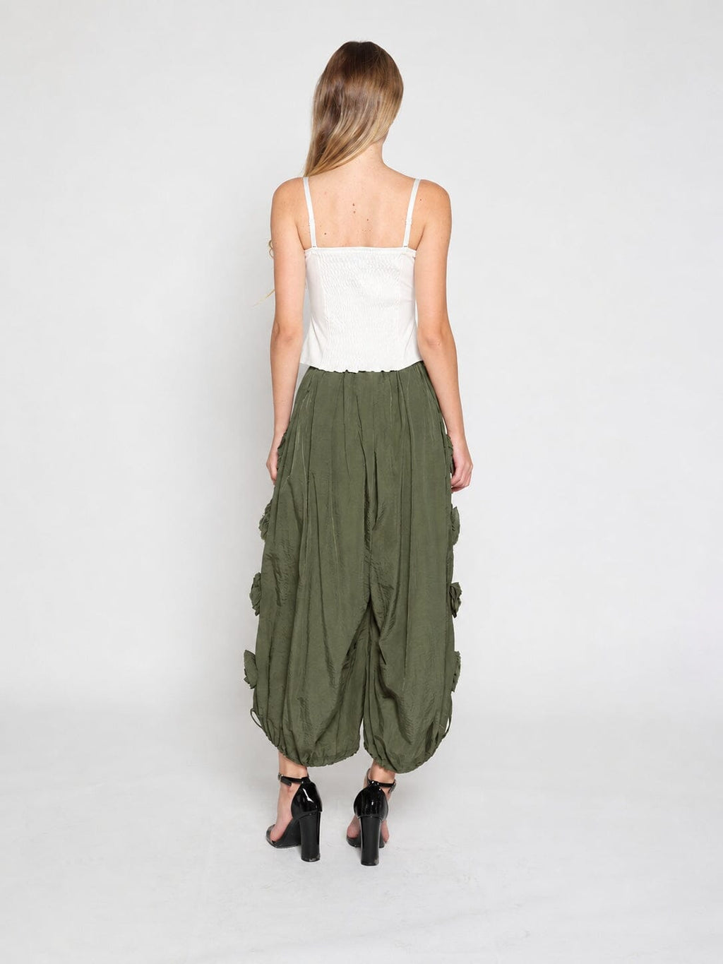 Flower Applique Parachute Pants