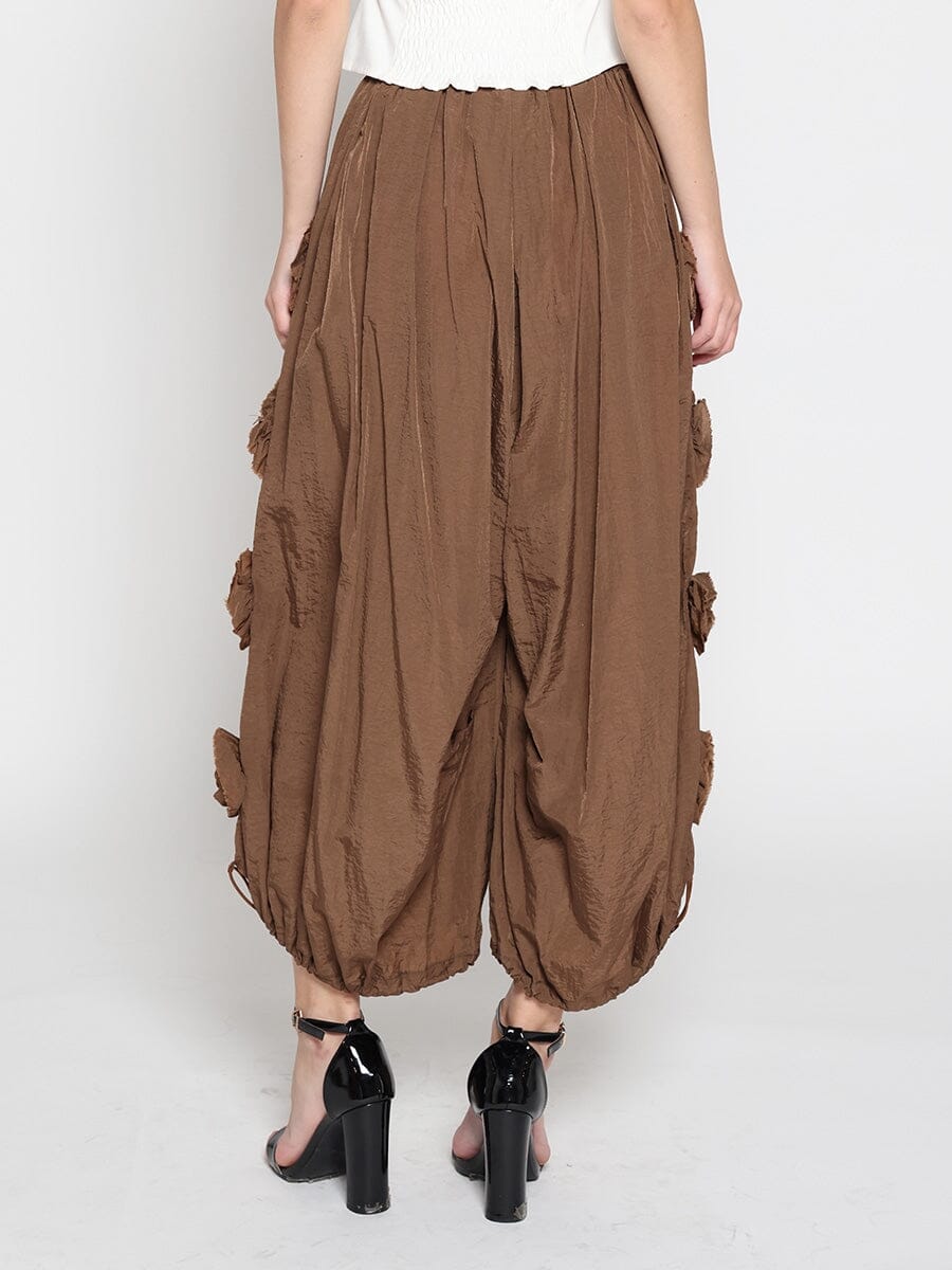 Flower Applique Parachute Pants