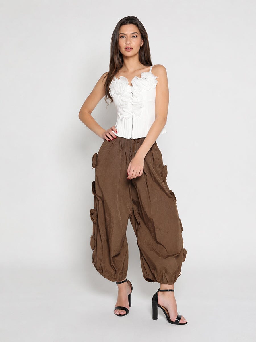Flower Applique Parachute Pants