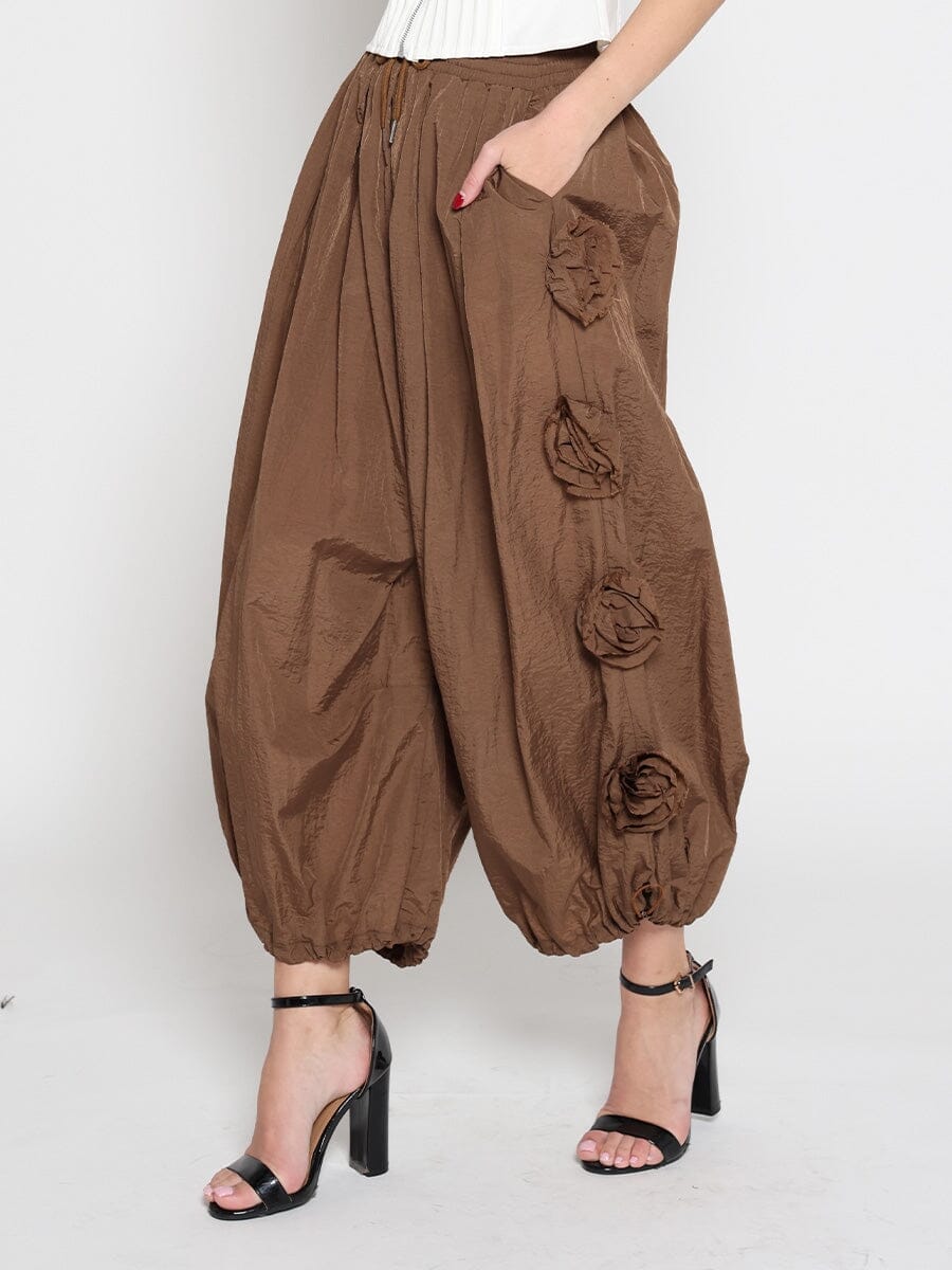 Flower Applique Parachute Pants