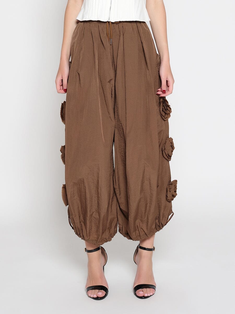 Flower Applique Parachute Pants