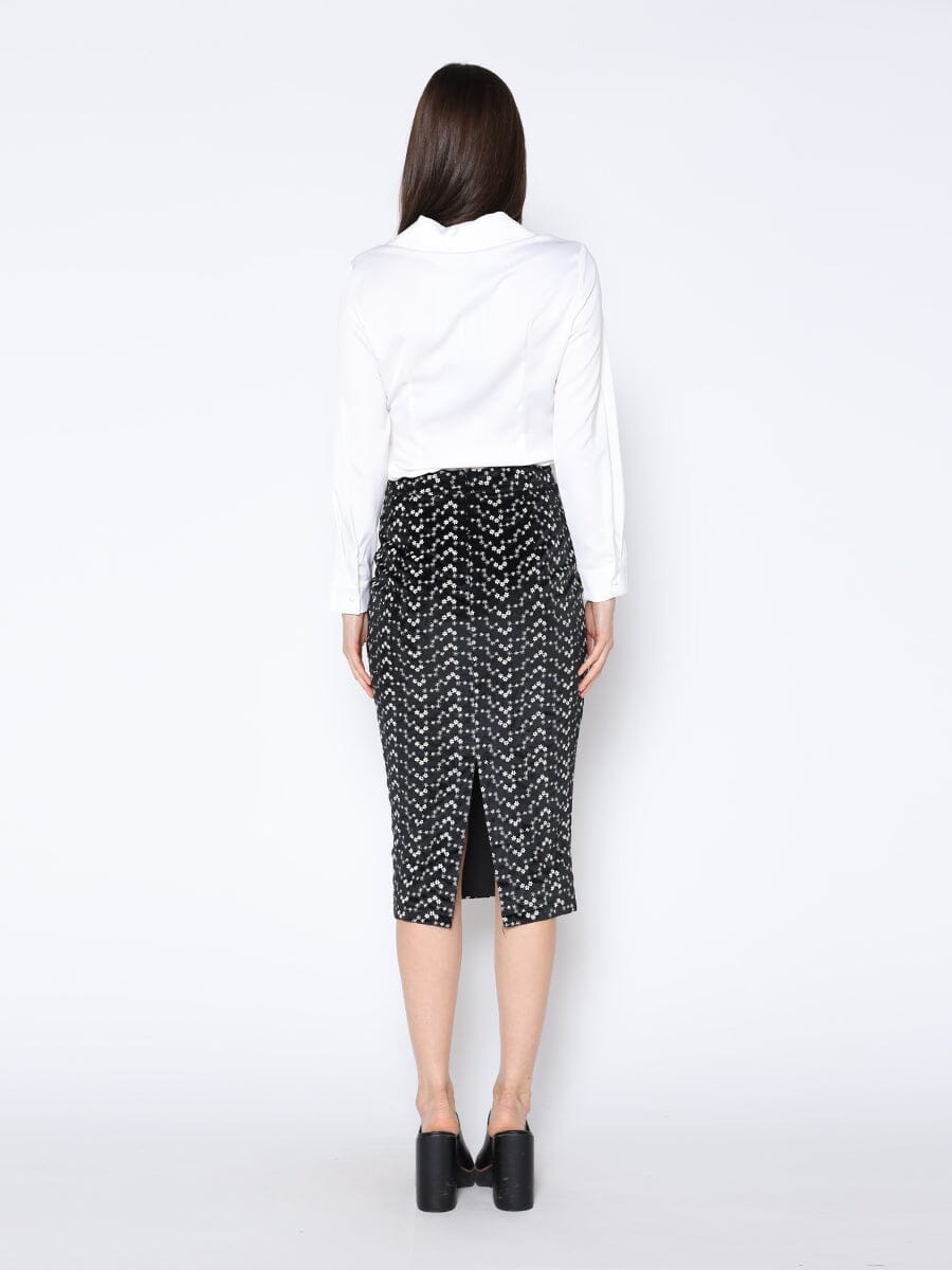 Flower Embroidered Midi Bodycon Pencil Skirt