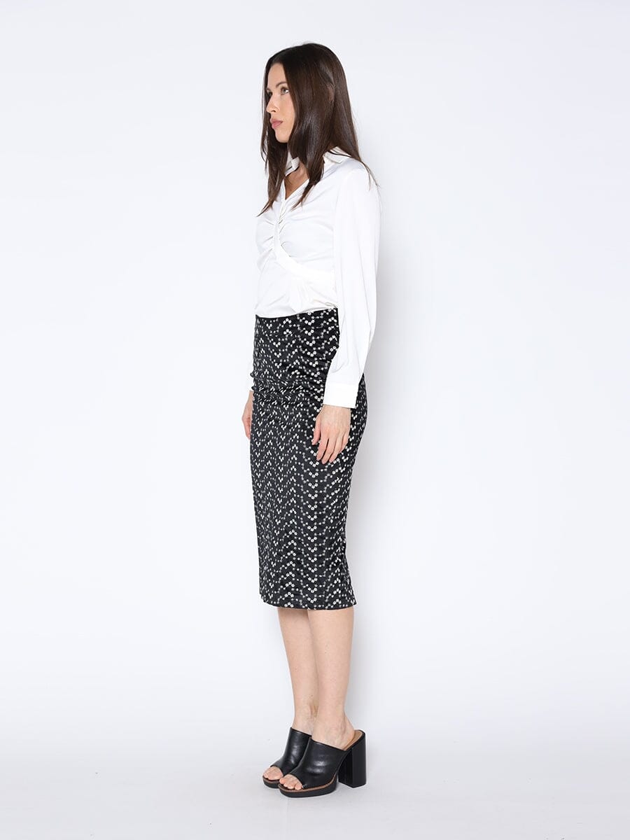 Flower Embroidered Midi Bodycon Pencil Skirt