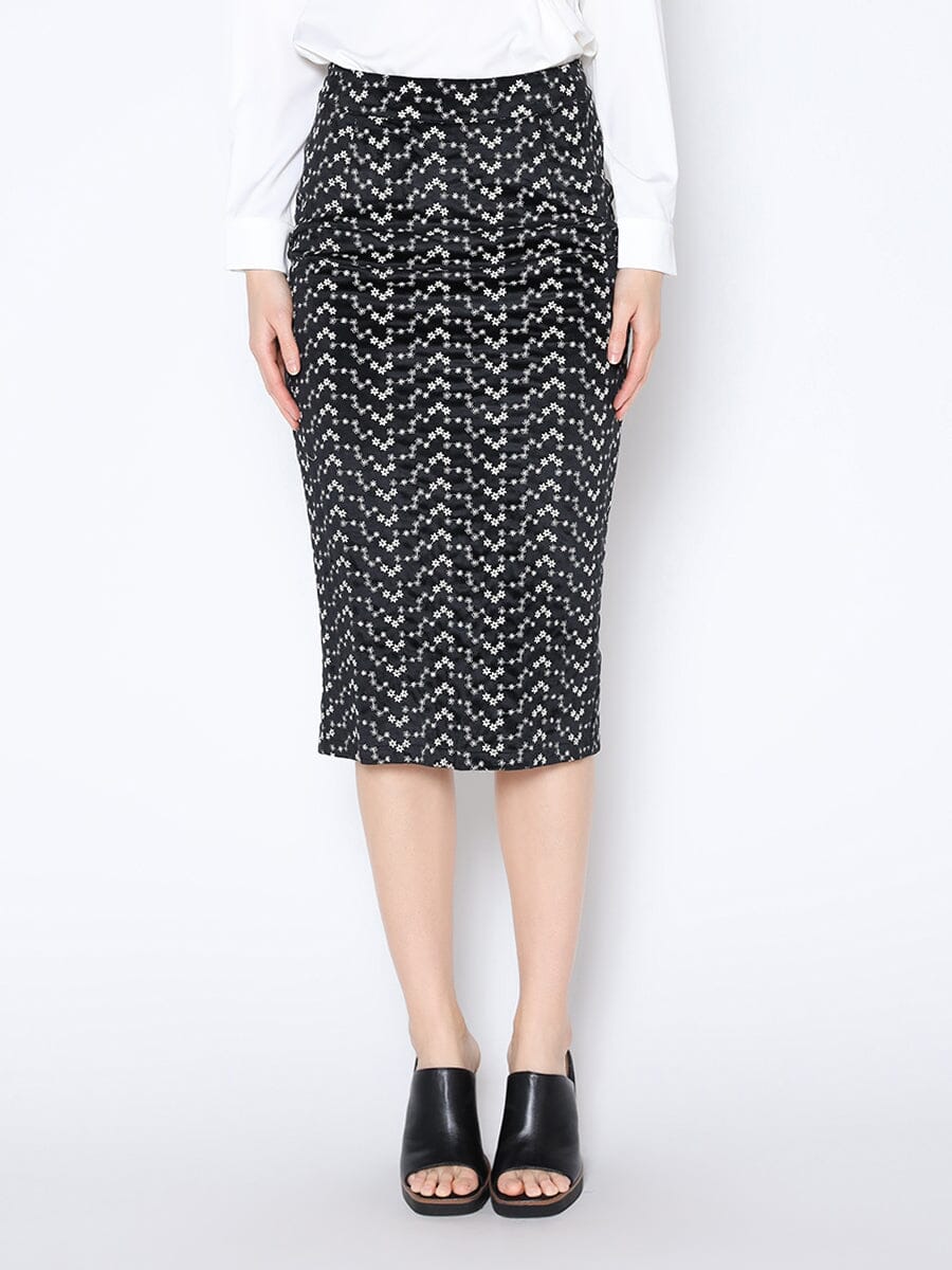 Flower Embroidered Midi Bodycon Pencil Skirt