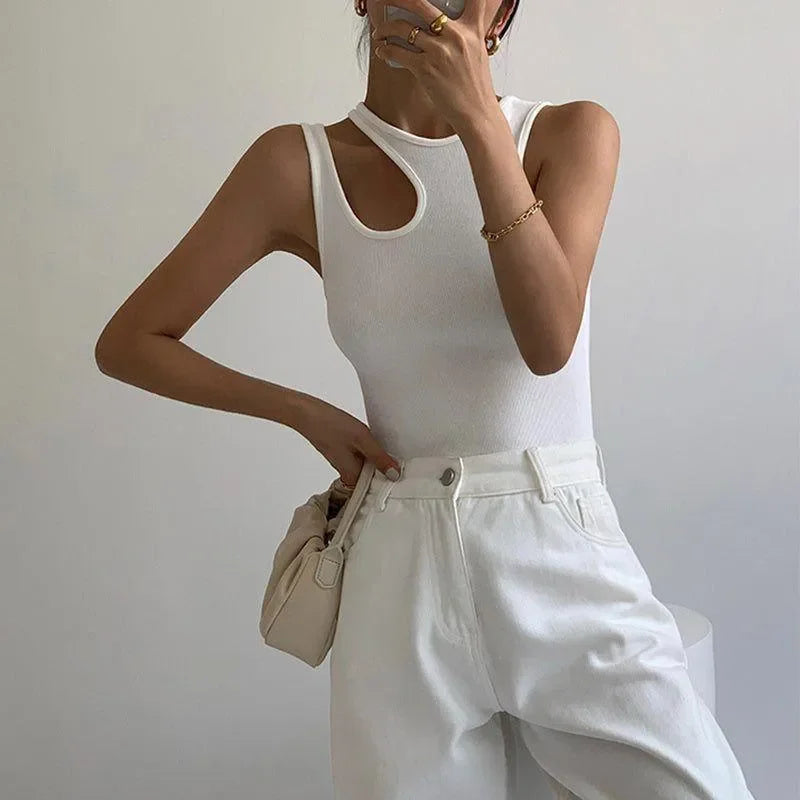 Forbidden White Asymmetric Cut-Out Top