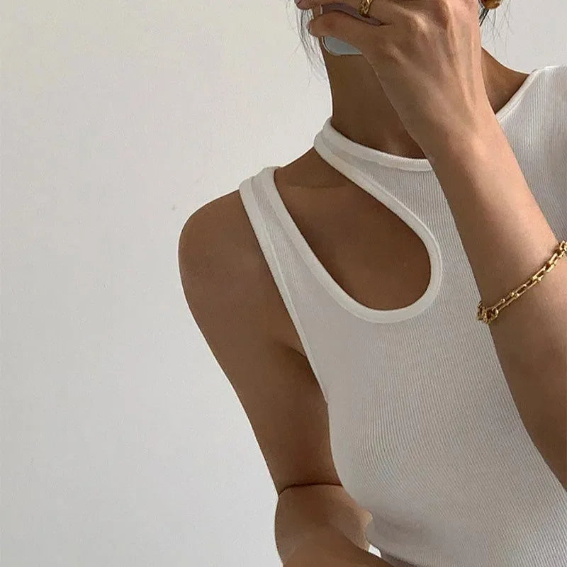 Forbidden White Asymmetric Cut-Out Top