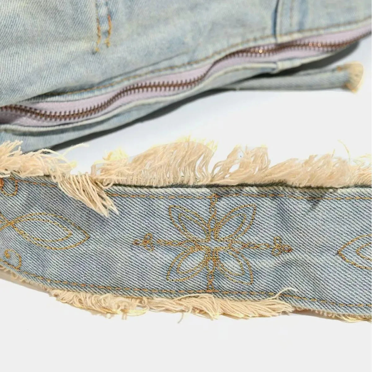 Fringe Baguette Denim Shoulder Bag